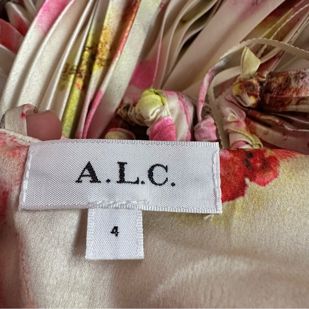 A.L.C. Moira Satin Pleated Maxi Dress Floral Multi SZ 4 - Picture 3 of 4